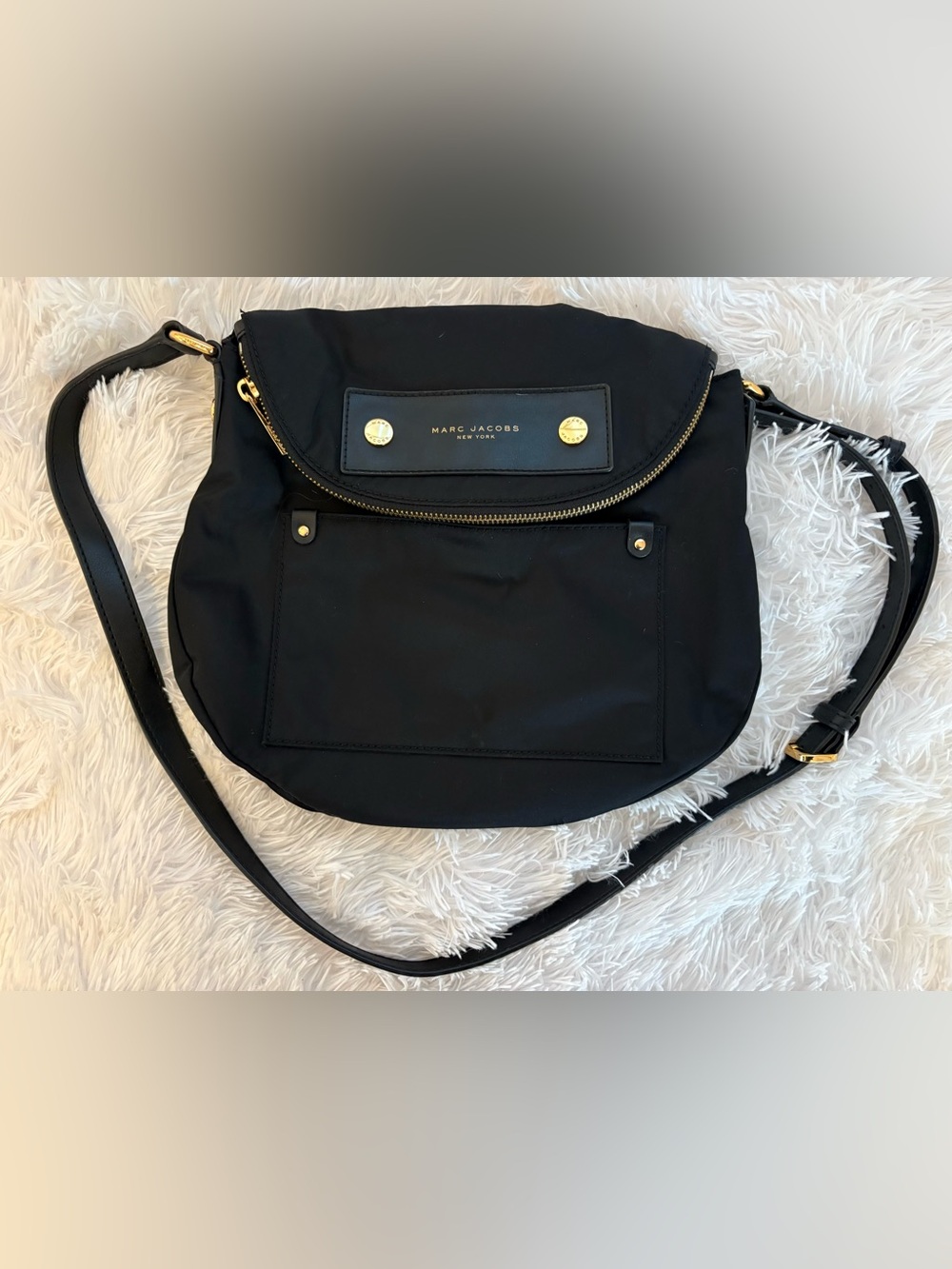 Marc Jacobs Black Nylon Crossbody with Gold Hardware Accents